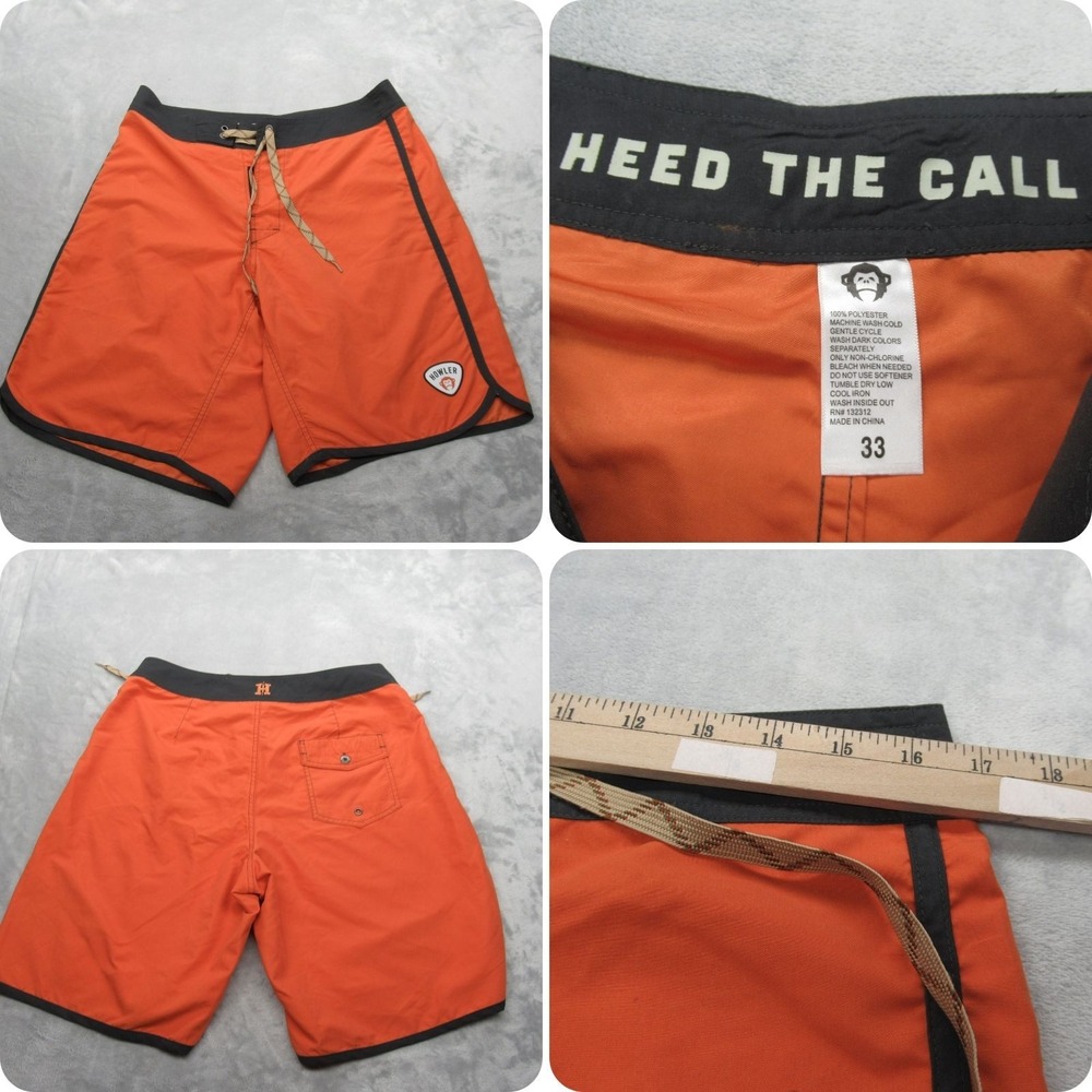 Howler Swim Shorts Mens 33 Orange‎ Pocket Unlined Lace-Up Board Trunks Surfing